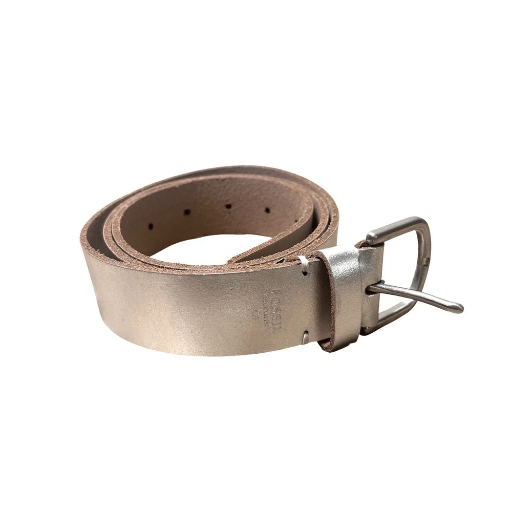Fossil Womens Belt Sz L Silver Leather Metallic 43